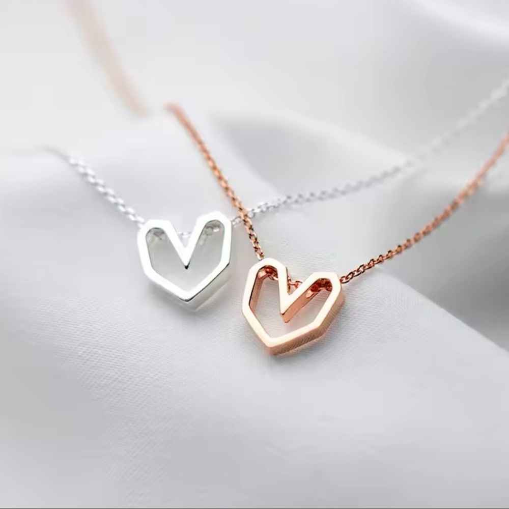 Elegant Gold Heart Necklaces 925 Sterling Silver Pendant For Women